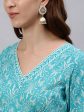 Jaipur Kurti Women Turquoise Blue Floral Printed Regular Kurta With Trousers & Dupatta For Discount