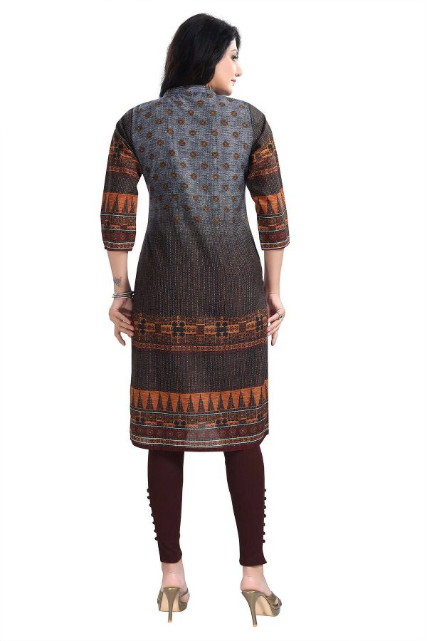 Snehal Creations Beautiful Brown Designer Print Cotton Slub Long Kurti Tunic Supply