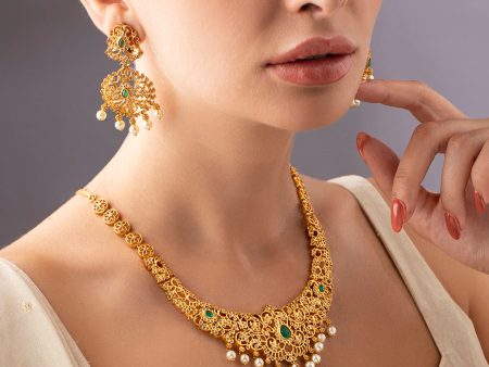 Rubans 24K Gold-Plated AD-Studded & Beaded Jewellery Set Online Hot Sale