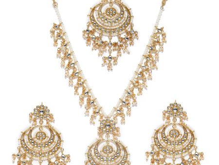 Zaveri Pearls Gold-Toned Kundan & Pearls Studded Rani Haar Jewellery Set Online Hot Sale