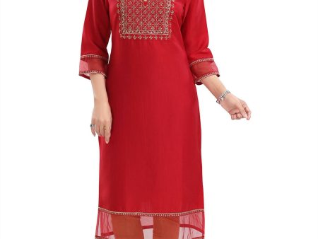 Snehal Creations Mighty Red Art Silk Designer Long Kurti Tunic With Zari Embroidery Online