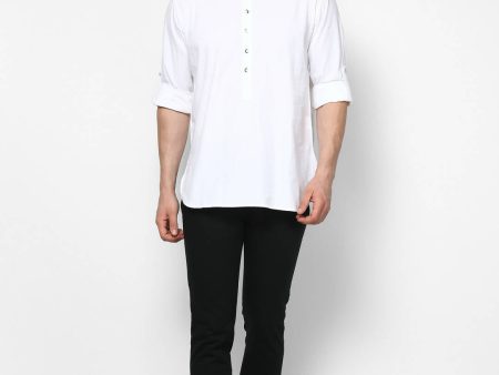 Even Apparels Band Collar White Color Pure Cotton Men s Kurta Online Sale