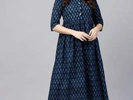 Vamika Printed Cotton Blue Party Wear Casual Wear Women Kurta Set Suit Online now