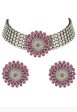 Mominos Fashion Johar Kamal Oxidised Silver-Plated Brass Finish Kundan Choker For Women (Pink) Online now