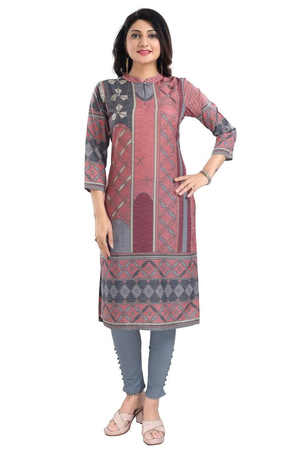 Snehal Creations Cherished Coral Digital Print Masleen Long Kurti Tunic For Discount