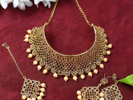 Mominos Fashion Johar Kamal Traditional Rajwadi Design Heavy Golden Color Necklace Set For Discount