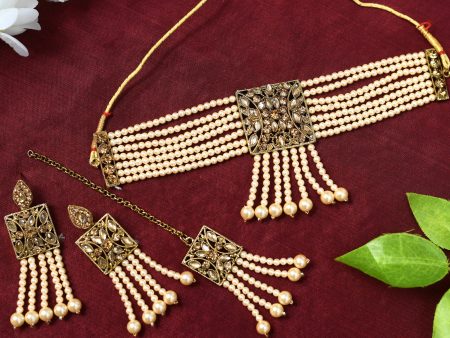 Mominos Fashion Johar Kamal Off White Color Kundan & Pearls Necklace Set on Sale