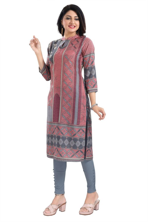 Snehal Creations Cherished Coral Digital Print Masleen Long Kurti Tunic For Discount