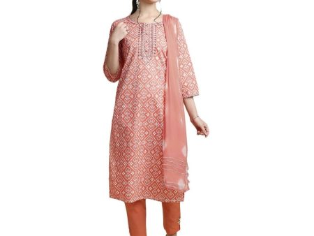 Anubhutee Women s Cotton Regular Orange Kurta For Sale