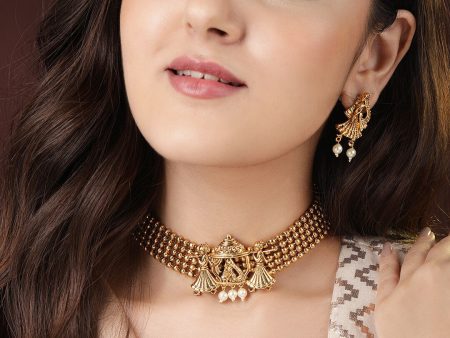 Rubans 24K Gold-Plated White Pearl Beaded Handcrafted Jewellery Set on Sale