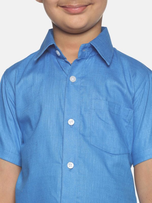 Sethukrishna Boys Blue & White Shirt with Dhoti Sale