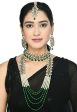 Mominos Fashion Johar Kamal Gold-Plated Rani Haar with Green and Off white Pearls Jewellery Set For Discount