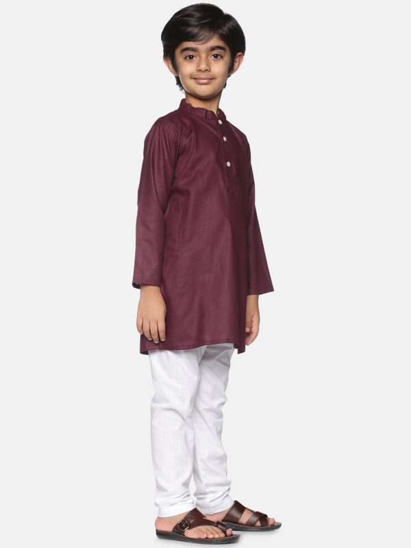 Sethukrishna Boys Burgundy Pure Cotton Kurta with Churidar Cheap