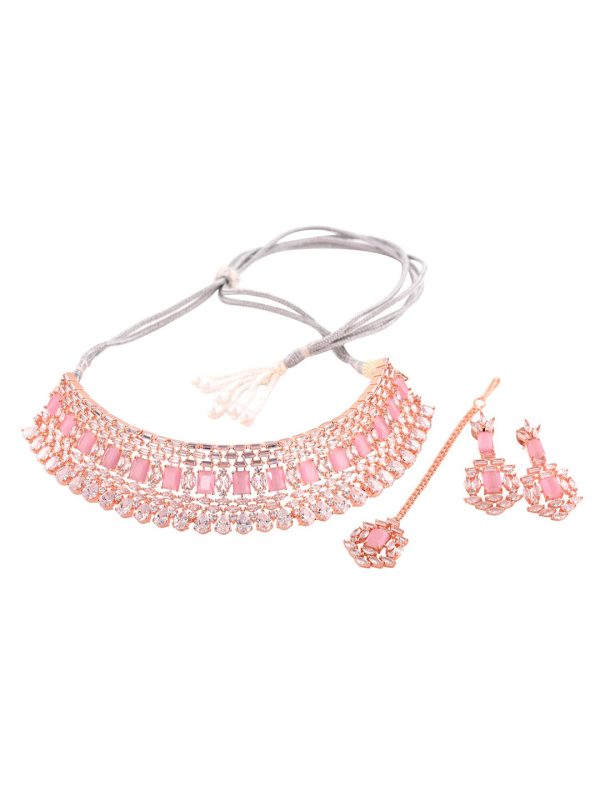 Saraf RS Jewellery Rose Gold-Plated & Pink AD Studded Handcrafted Jewellery Set on Sale