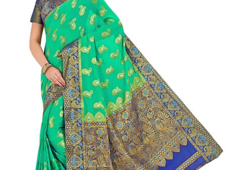 Mimosa Women s Green Banarasi Chiffon Saree Discount