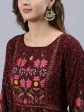 Jaipur Kurti Women Burgundy & Gold-Toned Floral Printed Anarkali Kurta Cheap