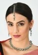 Mominos Fashion Johar Kamal Silver-Plated American Diamond Green Choker Set For Sale