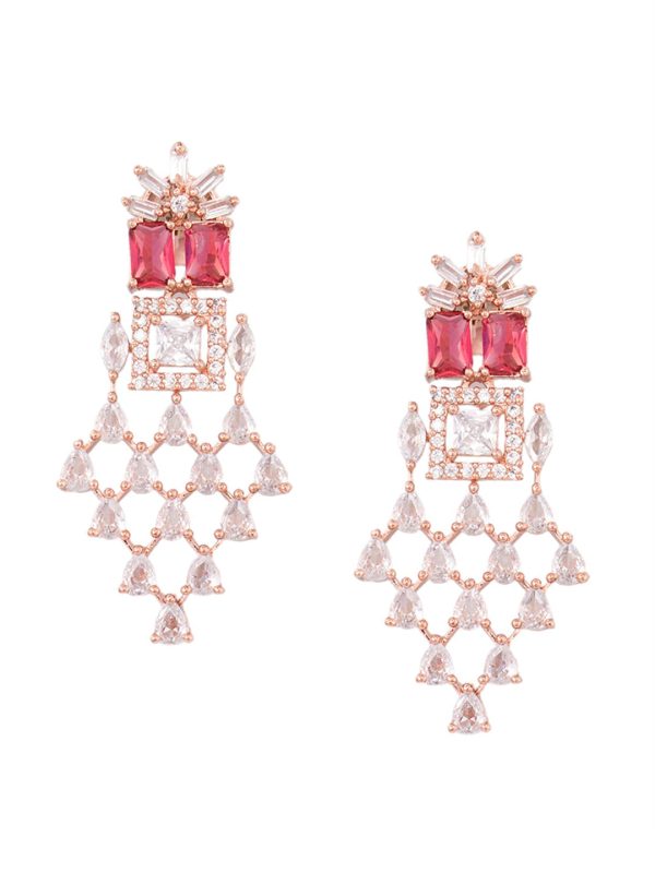 Saraf RS Jewellery Rose Gold-Plated & Red AD & CZ-Studded Contemporary Jewellery Set Online now