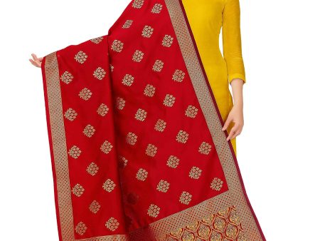 Mimosa Women s Banarasi Art Silk Floral Maroon Dupatta (Free Size) For Discount