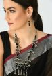 Mominos Fashion Johar Kamal Oxidised Silver-Plated Meenakari Long Necklace Set Supply