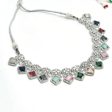 Mominos Fashion Johar Kamal Women Silver-Plated American Diamond Multi Colour Choker Set on Sale