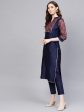 Jaipur Kurti Women Navy Blue Yoke Design Kurta with Trousers Online