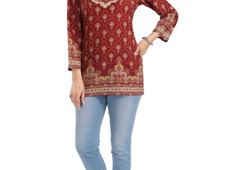 Snehal Creations Magical Maroon Printed Short Kurti Tunic Top For Discount