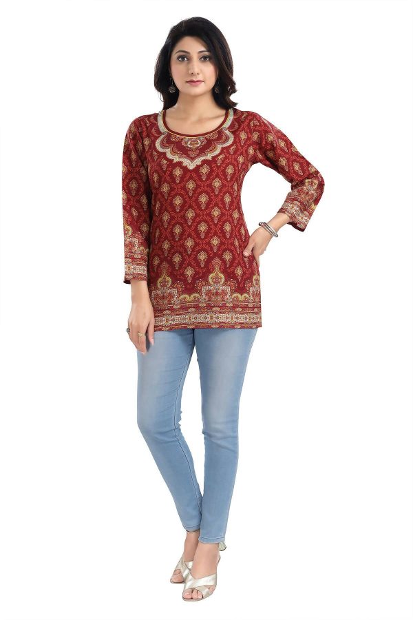 Snehal Creations Magical Maroon Printed Short Kurti Tunic Top For Discount