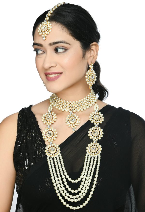 Mominos Fashion Johar Kamal Gold-Plated Rani Haar with Off white Pearls Jewellery Set Cheap