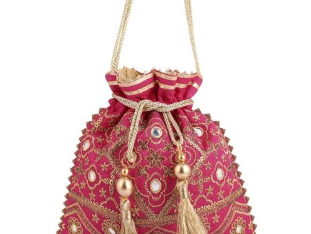 Masq Pink & Gold-Toned Embroidered Potli Clutch Supply