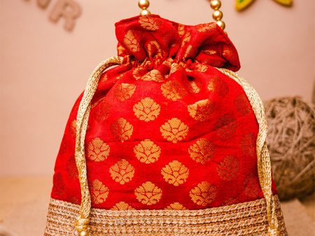 NR By Nidhi Rathi Red & Gold-Toned Embroidered Potli Clutch Discount