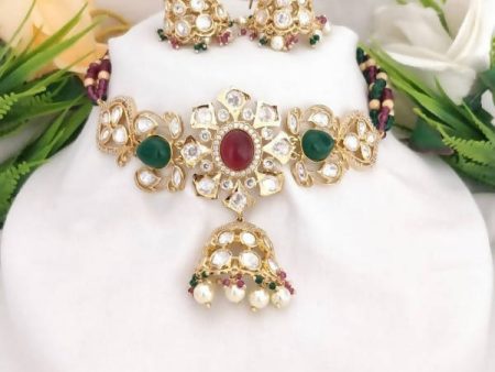 Khavi Arts Designer Pearl Choker-Green and Red Online