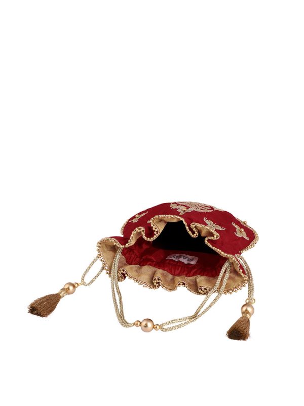 Masq Red & Gold-Toned Embellished Embroidered Potli Clutch Online now