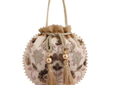 Masq Beige & Brown Embellished Embroidered Potli Clutch Supply