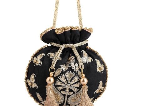 Masq Black & Gold-Toned Embroidered Potli Clutch Online Sale