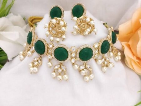 Khavi Arts Designer Pearl Choker-Green Online now