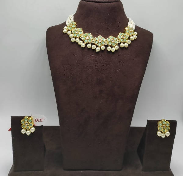 Khavi Arts Enamel Studded Pearl Choker-Mint Green Online Sale