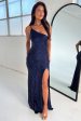 Ciara One Shoulder Sequin Maxi Dress - Navy Hot on Sale