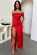 Saoirse Off Shoulder Satin Maxi Dress - Red For Cheap