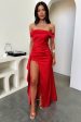 Saoirse Off Shoulder Satin Maxi Dress - Red For Cheap