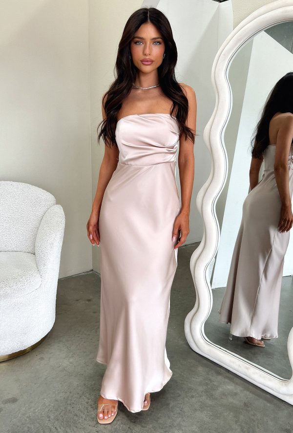 Elio Strapless Satin Maxi Dress - Champagne Online now