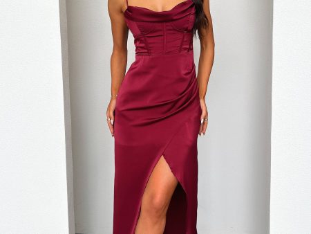 Aiana Satin Maxi Dress - Burgundy on Sale