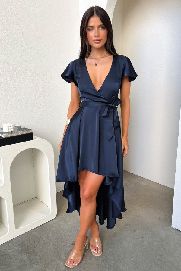 Amelia Silk Dress - Navy Sale