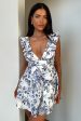 Shaylee Frill V-Neck Mini Dress - Blue Floral Sale