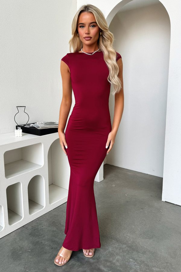 Theodore Backless Maxi Dress - Burgundy For Cheap