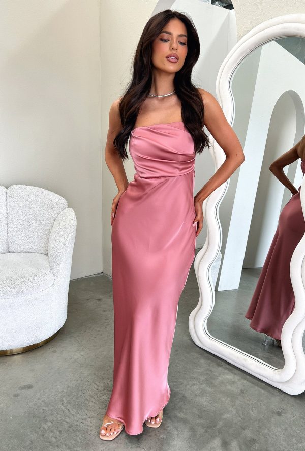 Elio Strapless Satin Maxi Dress - Rose Hot on Sale