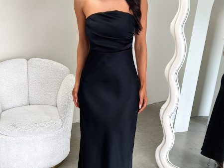 Elio Strapless Satin Maxi Dress - Black Sale