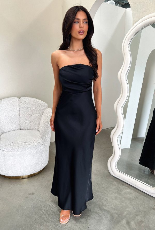 Elio Strapless Satin Maxi Dress - Black Sale