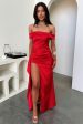 Saoirse Off Shoulder Satin Maxi Dress - Red For Cheap