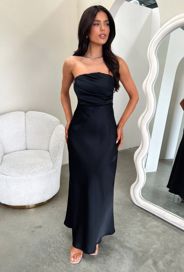 Elio Strapless Satin Maxi Dress - Black Sale